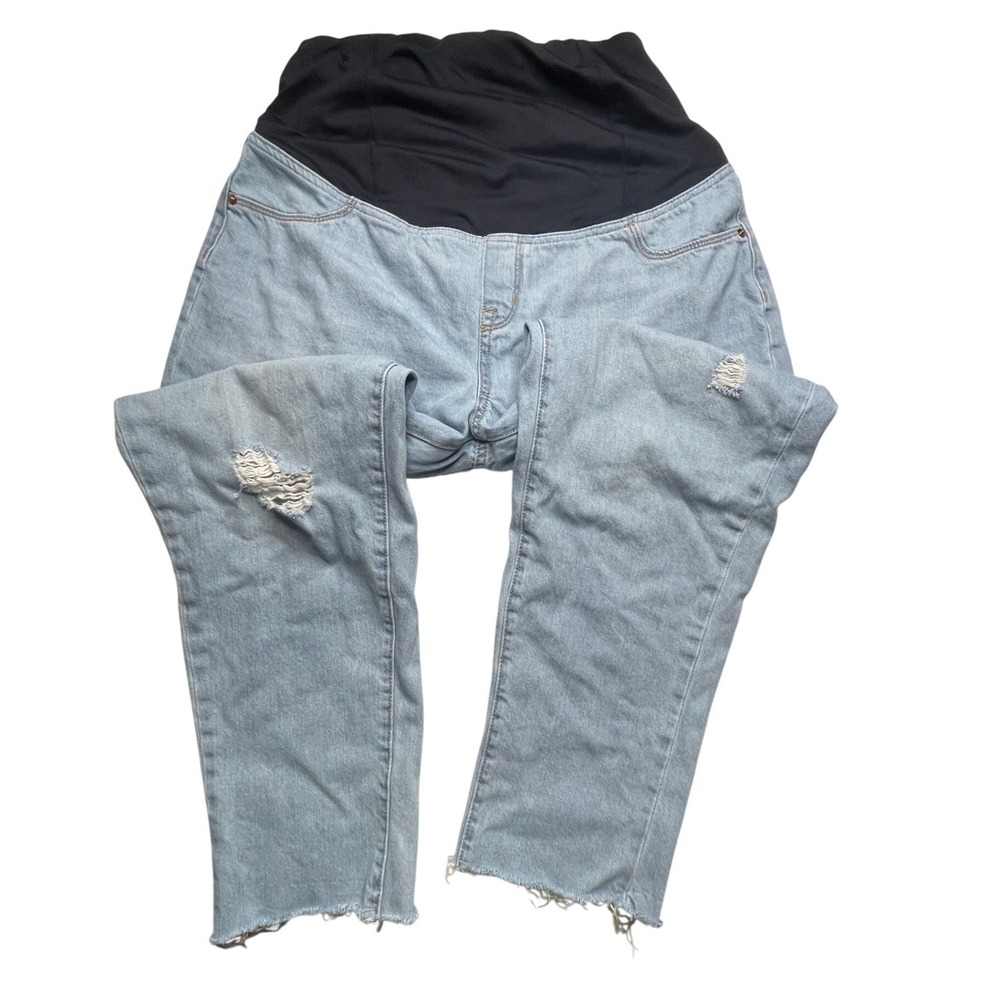 Isabel Maternity Boyfriend Jeans Women 14 Light Wash Excellent Distressed Panel